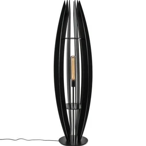 Grote houten vloerlamp mat zwart