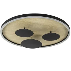 Grote LED plafondlamp zwart met houtlook dimbaar