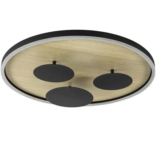 Grote LED plafondlamp zwart met houtlook dimbaar