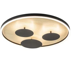 Grote LED plafondlamp zwart met houtlook dimbaar