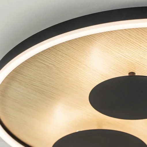 Grote LED plafondlamp zwart met houtlook dimbaar