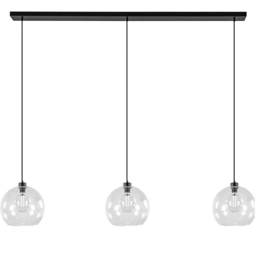 Grote 3-lichts hanglamp met helder glas en zwarte balk