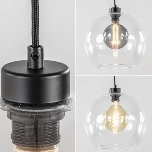 Grote 3-lichts hanglamp met helder glas en zwarte balk