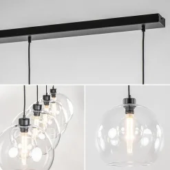 Grote 4-lichts hanglamp zwart met helder glazen bollen