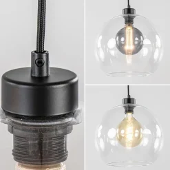 Grote 4-lichts hanglamp zwart met helder glazen bollen