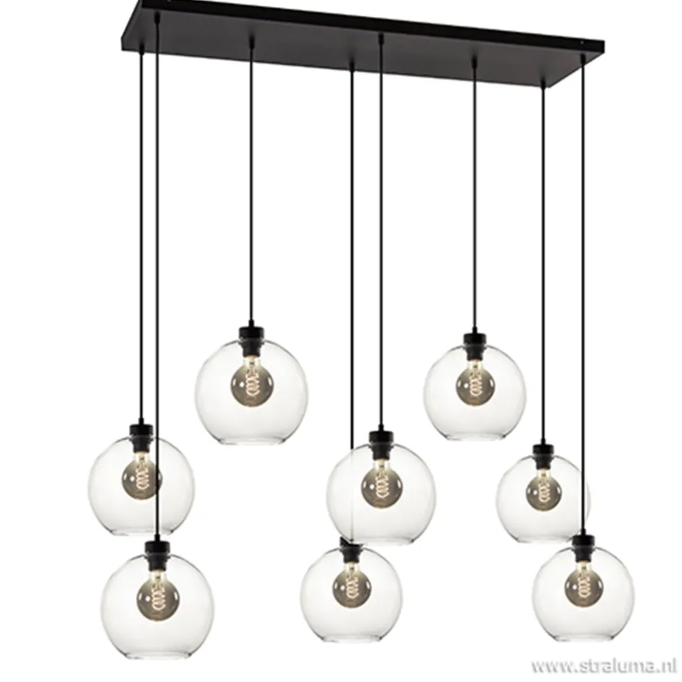 Grote 8-lichts multipendel/ hanglamp met helder glas