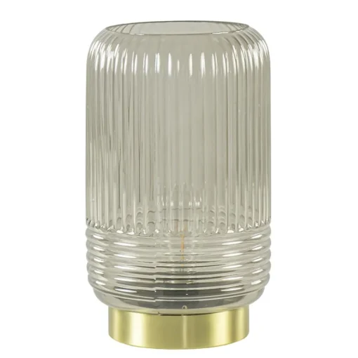 Grote Lipa tafellamp batterijen warm licht grijs ribbel glas