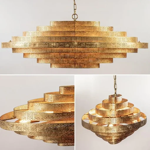 Grote metalen hanglamp ovaal brons