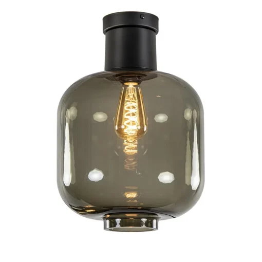 Grote plafondlamp smoke glas met mat zwart