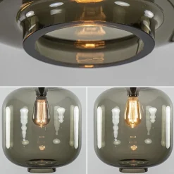 Grote plafondlamp smoke glas met mat zwart