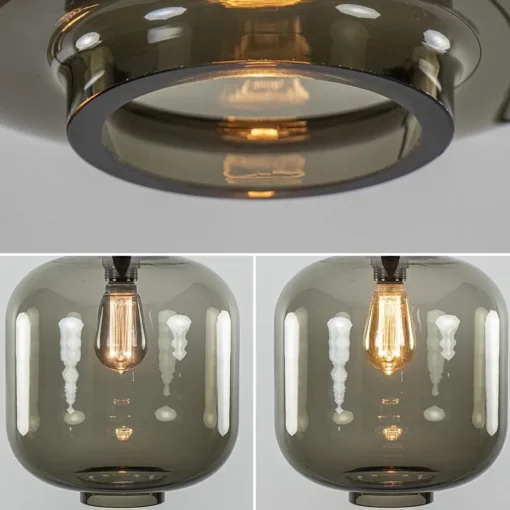 Grote plafondlamp smoke glas met mat zwart