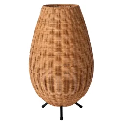 Grote rotan tafellamp naturel met zwarte pootjes