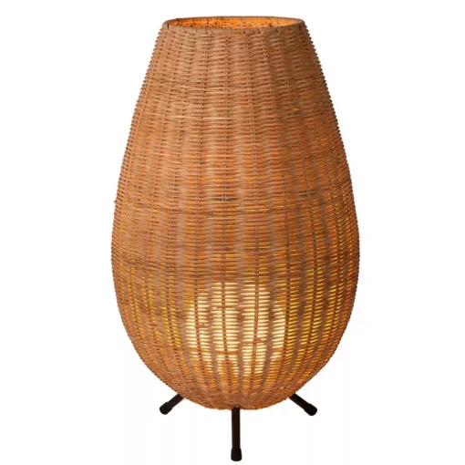 Grote rotan tafellamp naturel met zwarte pootjes