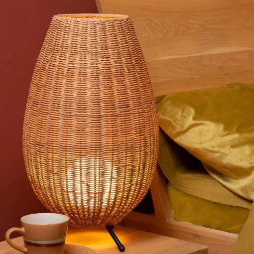 Grote rotan tafellamp naturel met zwarte pootjes