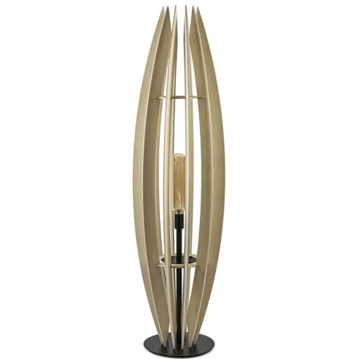 Grote vloerlamp blank hout met mat zwarte voet