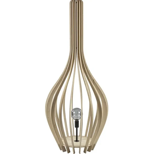Grote vloerlamp kegel naturel hout met zwart