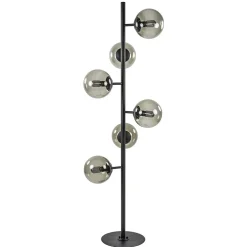 Grote vloerlamp 6-lichts zwart met smoke glazen bollen