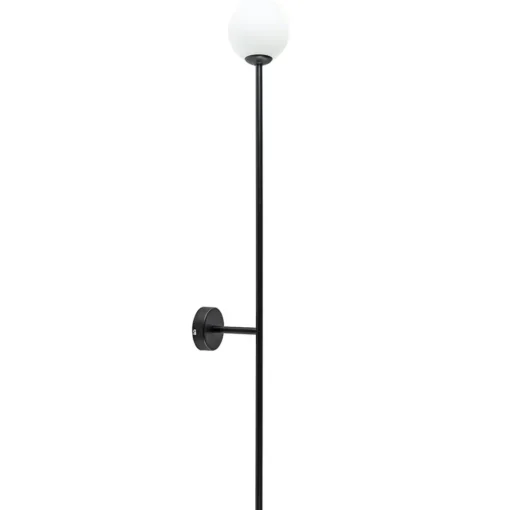 Grote wandlamp mat zwart met witte glazen bol