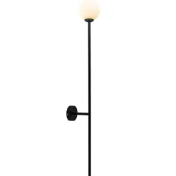 Grote wandlamp mat zwart met witte glazen bol