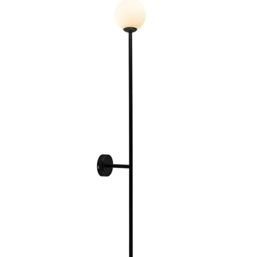 Grote wandlamp mat zwart met witte glazen bol