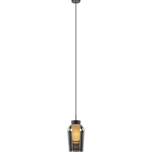 Hanglamp 1 lichts zwart/marmer met smoke glas