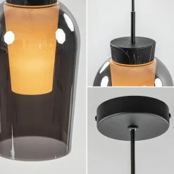 Hanglamp 1 lichts zwart/marmer met smoke glas