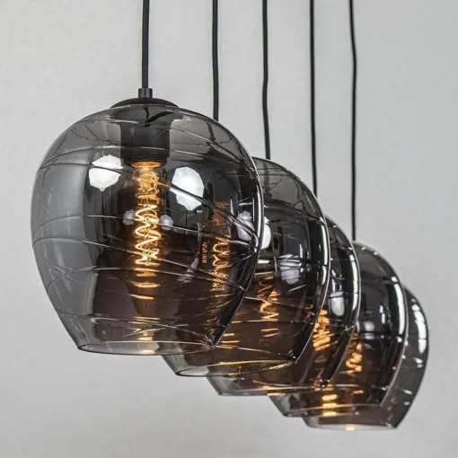 Hanglamp balk zwart 5-lichts smoke glas