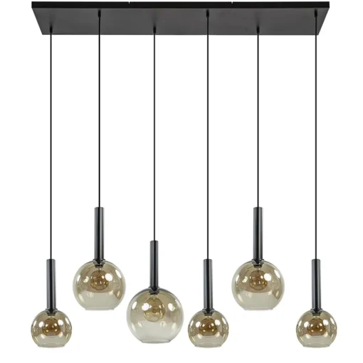 Hanglamp Bella Smoke 6L multipendel zwart/glas mix