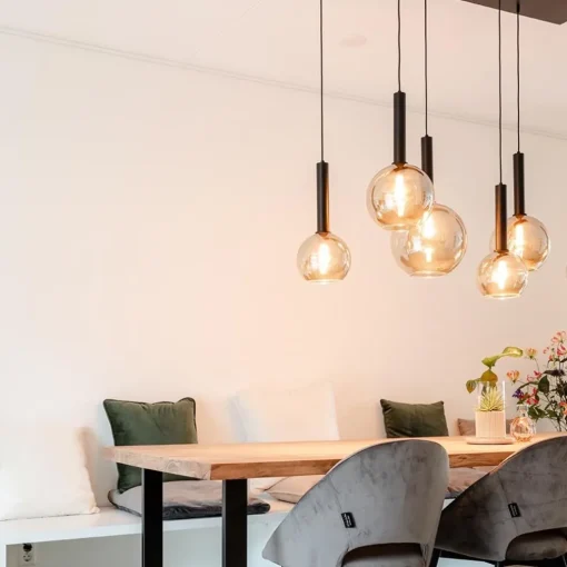 Hanglamp Bella Smoke 6L multipendel zwart/glas mix