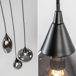Hanglamp Cambio 3L rond zwart smoke glas