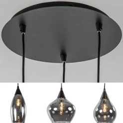 Hanglamp Cambio 3L rond zwart smoke glas