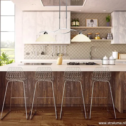 Hanglamp Capri staal/glas eettafel