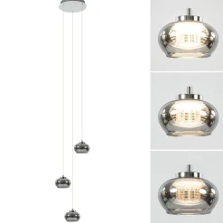 Hanglamp chroom/smoke glas 3-lichts