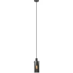 Hanglamp cilinder zwart met smoke glas