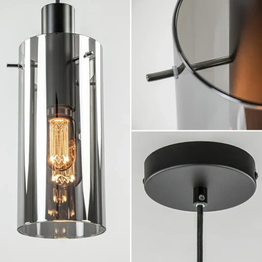 Hanglamp cilinder zwart met smoke glas
