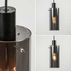 Hanglamp cilinder zwart met smoke glas