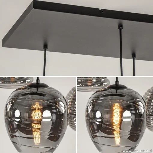 Hanglamp Fantasy 8L zwart + smoke glas mix