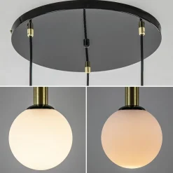 Hanglamp Globe 3L rond zwart/goud/wit