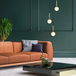 Hanglamp Globe 3L rond zwart/goud/wit