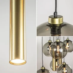 Hanglamp Globe 8L 6x glas/2xbuis goud