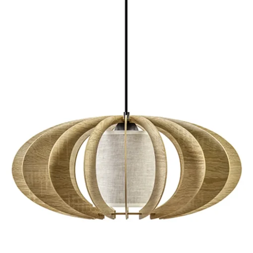 Hanglamp houten lamellen + kap 50cm