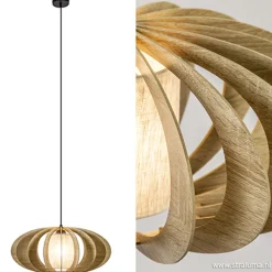 Hanglamp houten lamellen + kap 50cm
