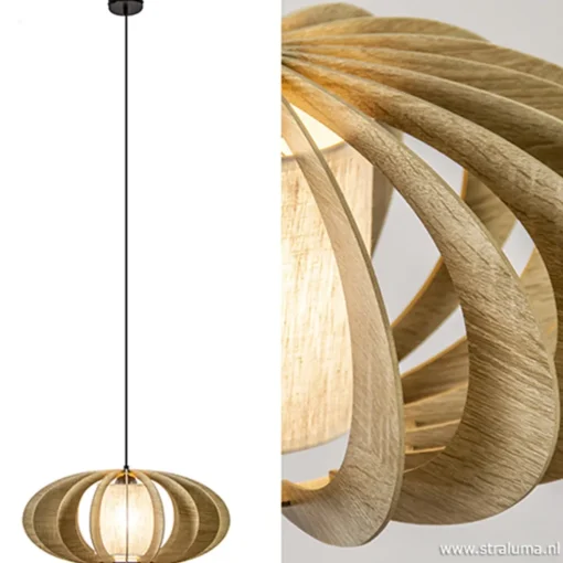 Hanglamp houten lamellen + kap 50cm