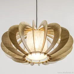 Hanglamp houten lamellen + kap 50cm