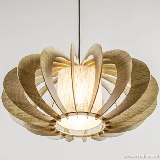 Hanglamp houten lamellen + kap 50cm