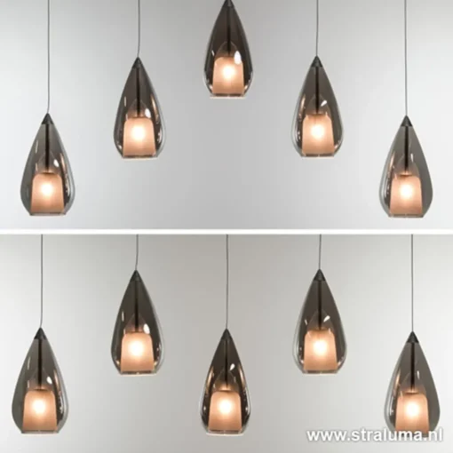 Hanglamp 5L druppel glas smoke