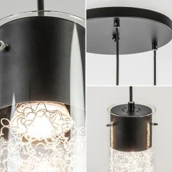 Hanglamp 3L rond zwart met cilinder glas