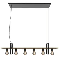 Hanglamp 6L zwart met houten planken