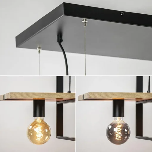 Hanglamp 6L zwart met houten planken