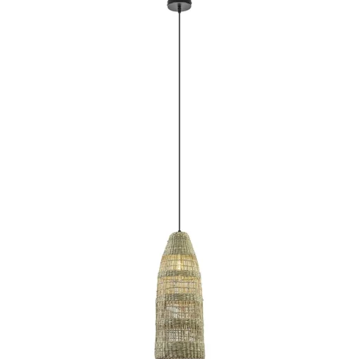 Hanglamp Latika smal zeegras naturel met zwart
